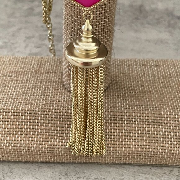 Kendra Scott Everly Pink Agate Gold Fringed Tassel Pendant Necklace 20" Drop - Picture 4 of 6